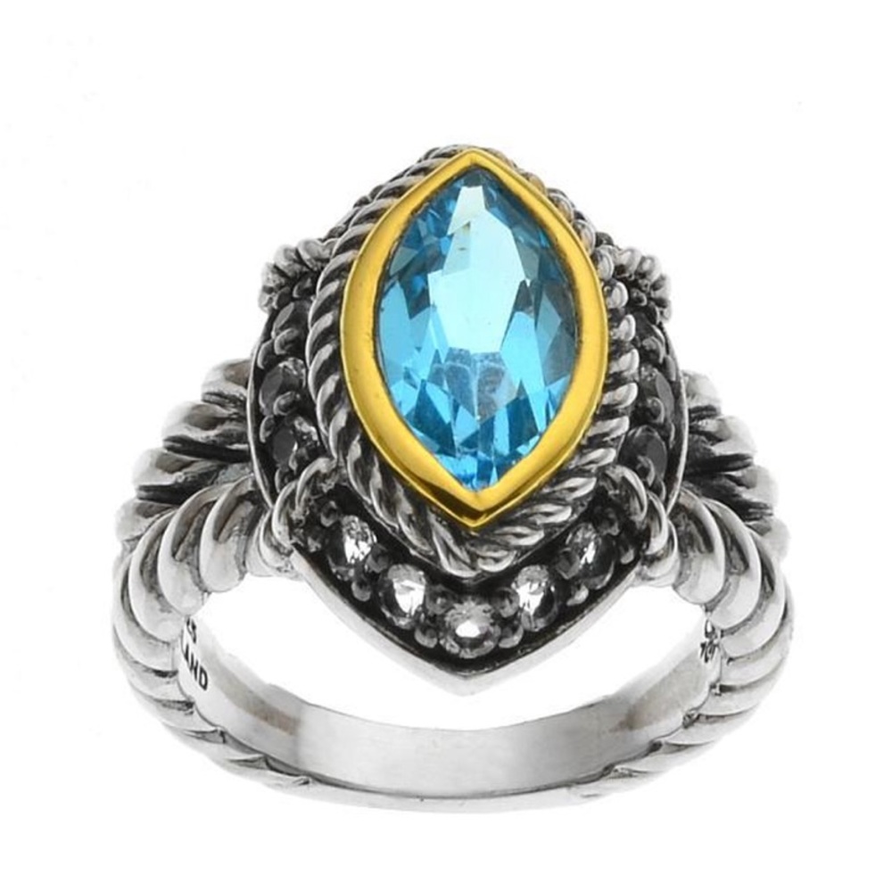 Silver Marquise Swiss & White Topaz Ring